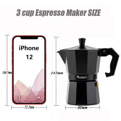 Stovetop Espresso Maker Espresso Cup Moka Pot Classic Cafe Maker Percolator Coffee Maker Italian Espresso for Gas or Electric Aluminum Black Gift package with 2 cups