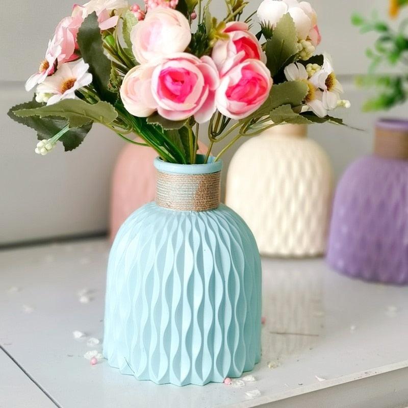 Modern Flower Vase White Pink Plastic Vase Flower Pot Basket Nordic Home Living Room Decoration Ornament Flower Arrangement - Homsdream