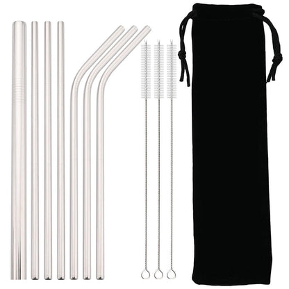 Reusable Drinking Straw 18/10 Stainless Steel Straw Set High Quality Metal Colorful Straw With Cleaner Brush Bar Party Accessory - Homsdream