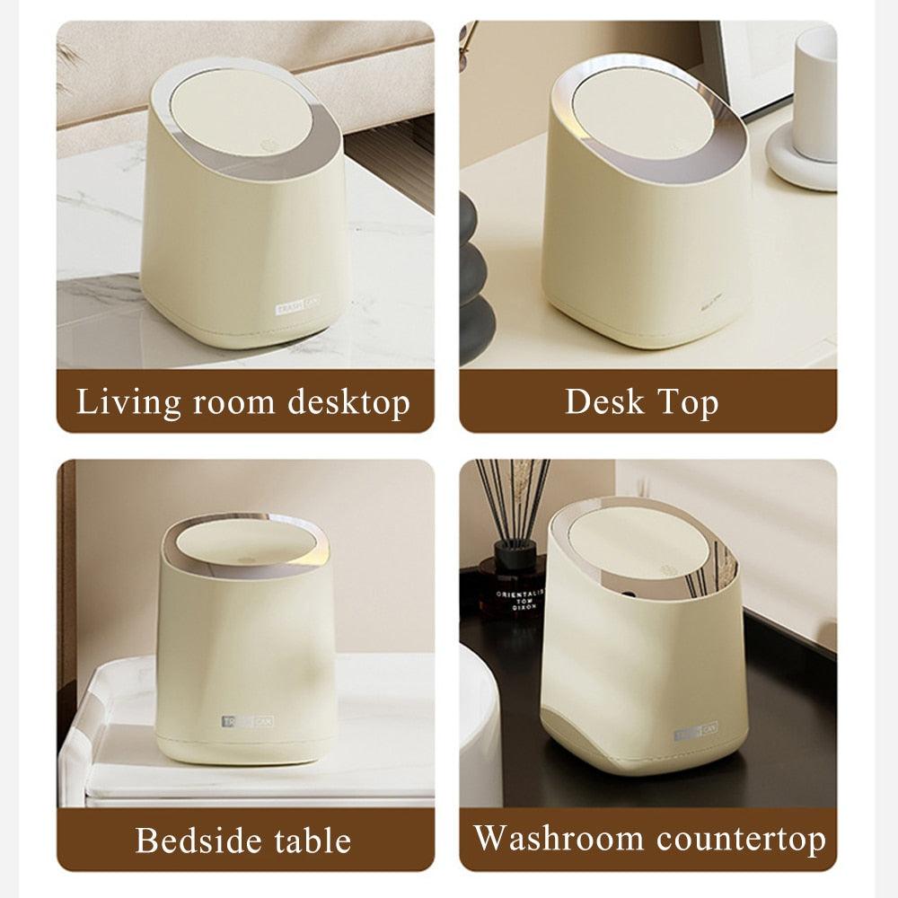 New Luxury Pressing Desktop Trash Can with Lid Double-layer Coffee Table Bomb Cover Small Storage Bucket with Trash Bag - Homsdream
