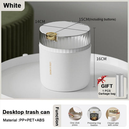 New Luxury Pressing Desktop Trash Can with Lid Double-layer Coffee Table Bomb Cover Small Storage Bucket with Trash Bag - Homsdream
