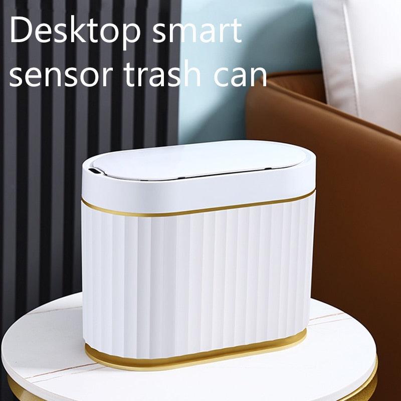 4L Smart Sensor Trash Can Desk Small Lovely Mini Light Luxury Wind Mini Basket Bucket Small Papelera Escritorio - Homsdream