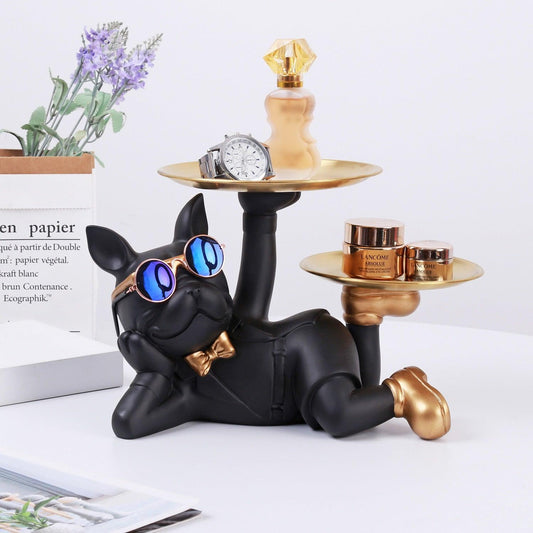 Home Room Decor Dog Figurines Ornaments English French Bulldog Tray Statue Table Decoration Resin Animals Dog Figure Sculpture - Homsdream