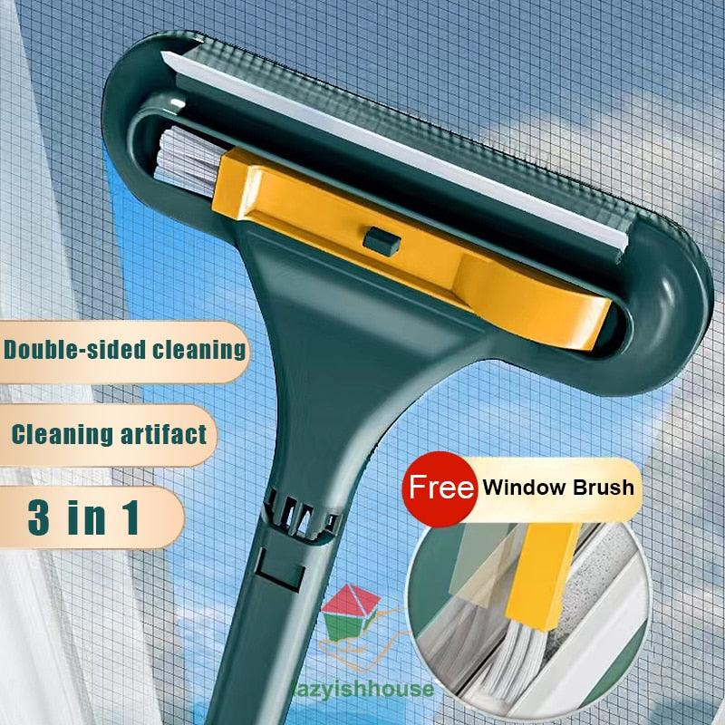 Homsdream™ Glass Cleaning Tools Double-sided Telescopic Rod Window Cleaner Mop Squeegee Wiper Long Handle Brush kitchen accessories - Homsdream